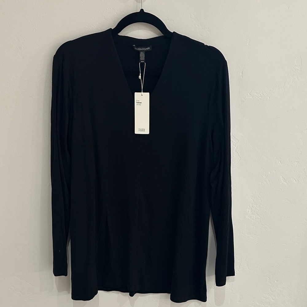 Eileen Fisher Classic Black V-Neck Long Sleeve Top